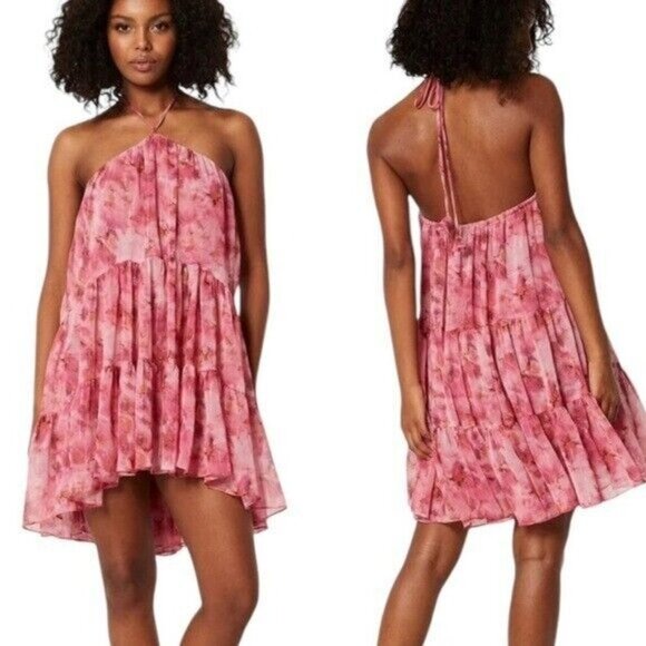 NWT MISA Los Angeles Sastra Mini Halter Dress Abstract Floral Size M - Picture 1 of 11